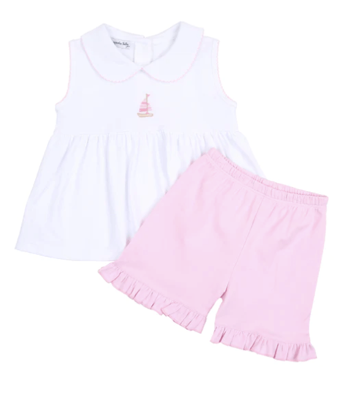 Magnolia Baby Magnolia Baby SS23 Sailboat Emb. Collard short set
