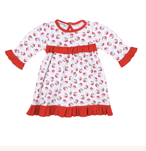 Magnolia Baby Winking Santa Applique Ruffle L/S Dress