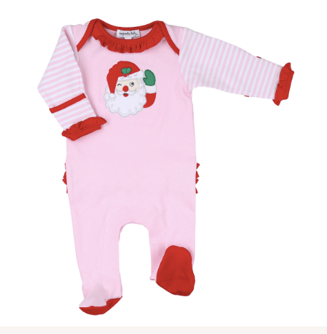 Magnolia Baby Winking Santa Applique Ruffle Lap Footie PK
