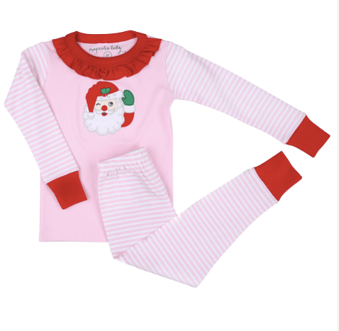 Magnolia Baby Winking Santa Applique Ruffle PJ's