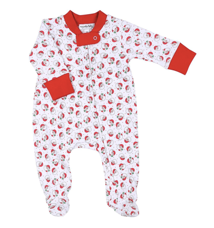 Magnolia Baby Winking Santa Printed Zipper Footie