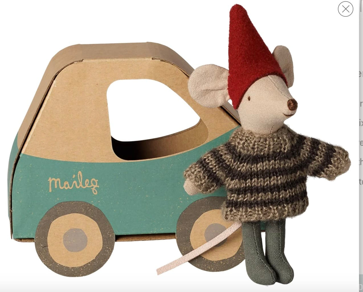 MAILEG Christmas Mouse, Little Brother In Car Box