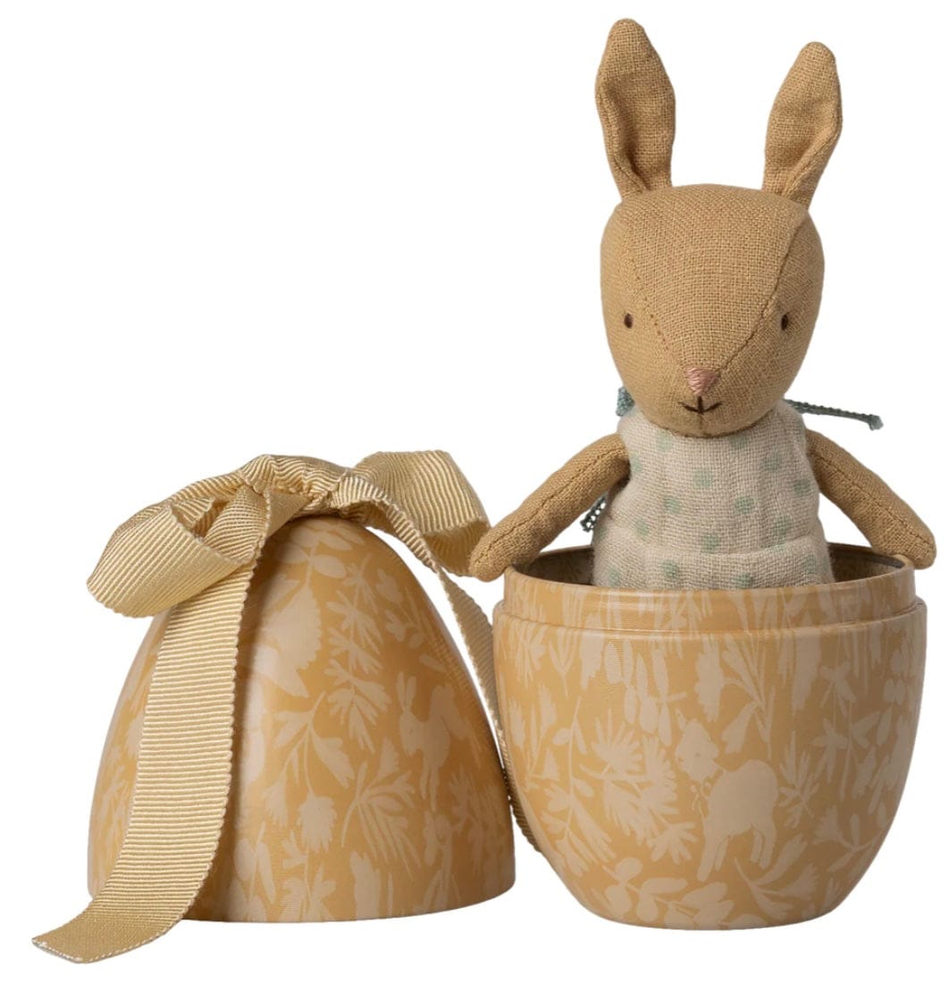 MAILEG Easter egg with micro rabbit, Small - Cream yellow