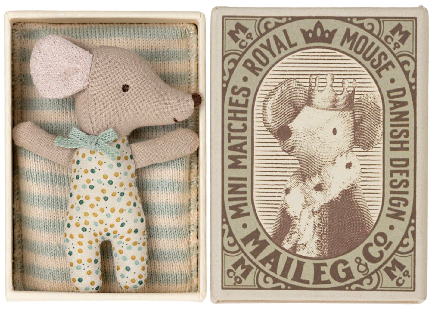 Maileg Sleepy wakey baby mouse in matchbox