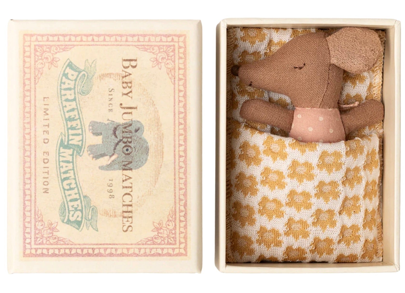 Maileg Sleepy wakey baby mouse in matchbox - Rose