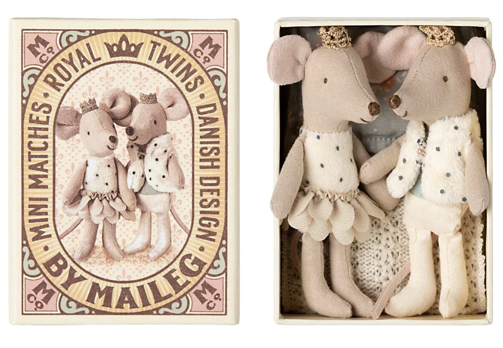 Maileg Royal twin mice, Little sister and brother in matchbox