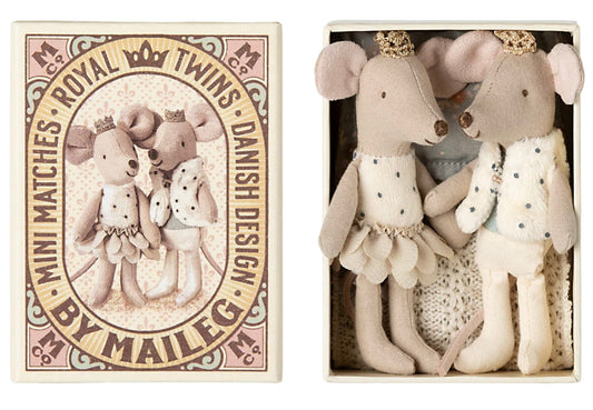 Maileg Royal twin mice, Little sister and brother in matchbox