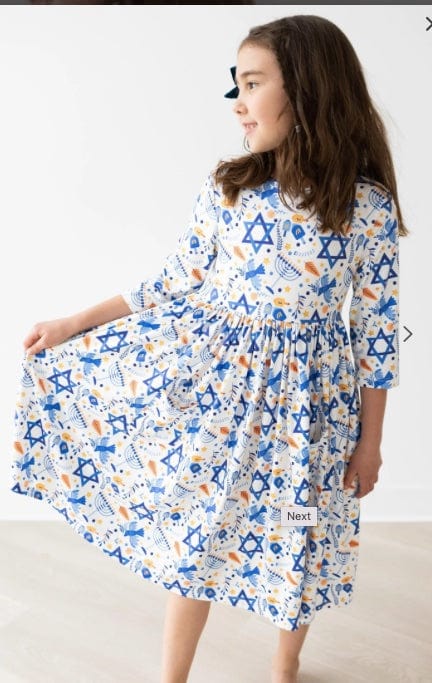 Mila an Rose Happy Hanukkah 3/4 sleeve pocket twirl dress