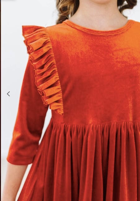 Mila an Rose Pumpkin Spice Velvet Ruffle Twirl Dress