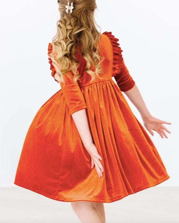 Mila an Rose Pumpkin Spice Velvet Ruffle Twirl Dress