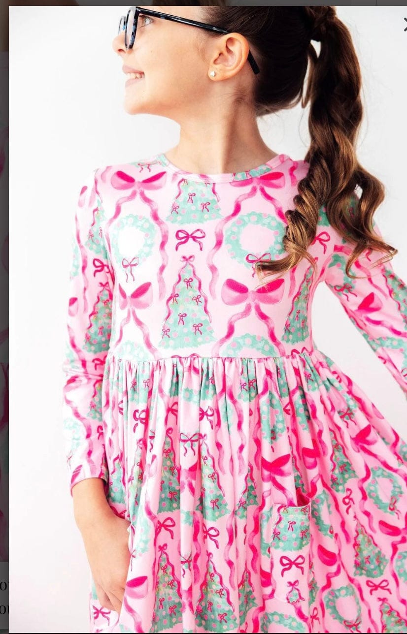 Mila an Rose Jingle Bows L/S Pocket Twirl Dress