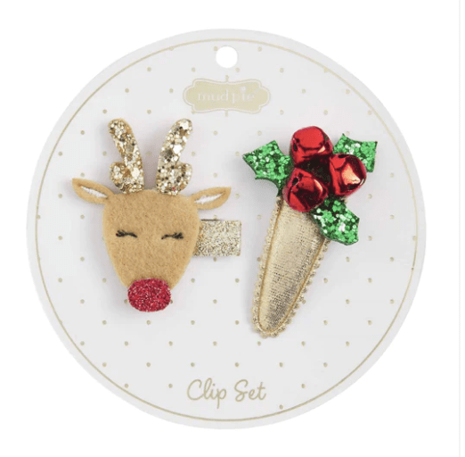 MudPie Default Mud Pie Assorted Christmas Hair Clip Sets Reindeer & Cranberry