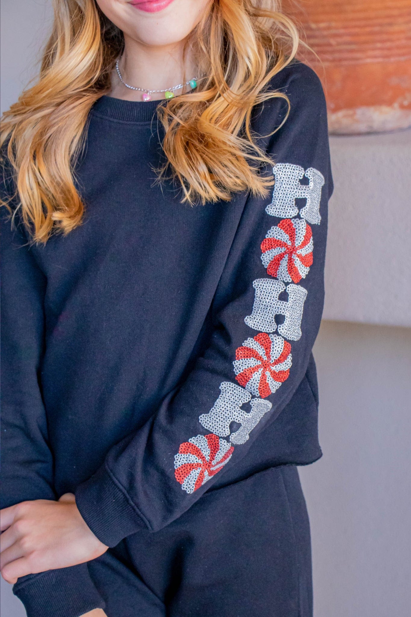 Paper Flower Paper Flower Black Crop HO HO HO Sweatshirt