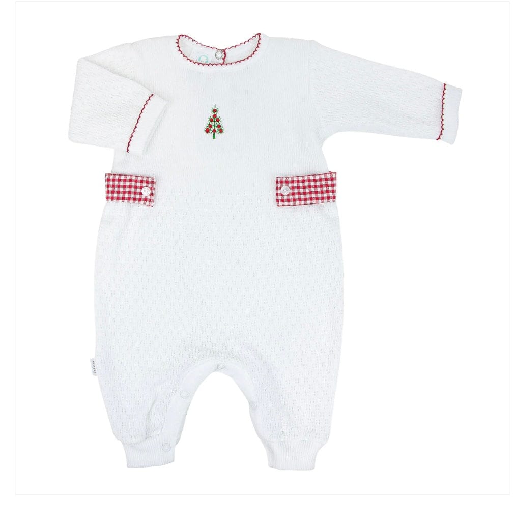 Paty Inc. Knit Romper w/ Side tabs & Christmas Tree Embroidery