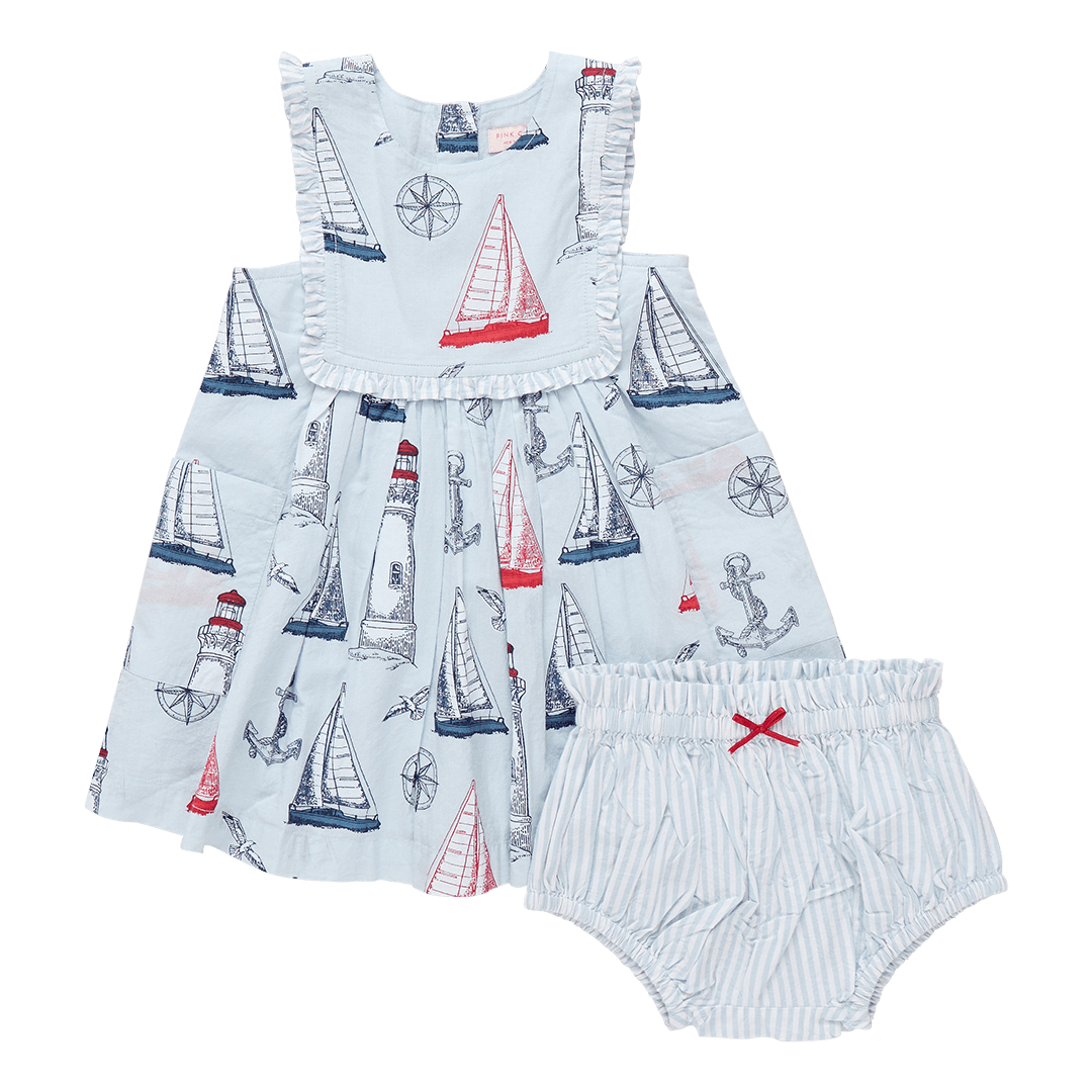 Pink Chicken Baby Girls Courtina Dress Set Nautical Adventure