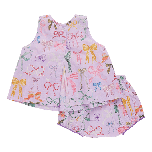 Pink Chicken BABY JAIPUR 2-PIECE SET LAVENDER WATERCOLOR BOWS
