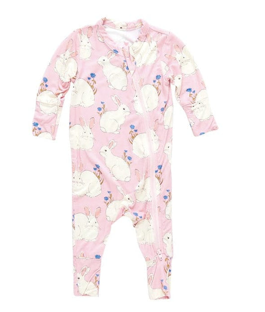 Pink Chicken BABY BAMBOO ROMPER - PINK BUNNIES