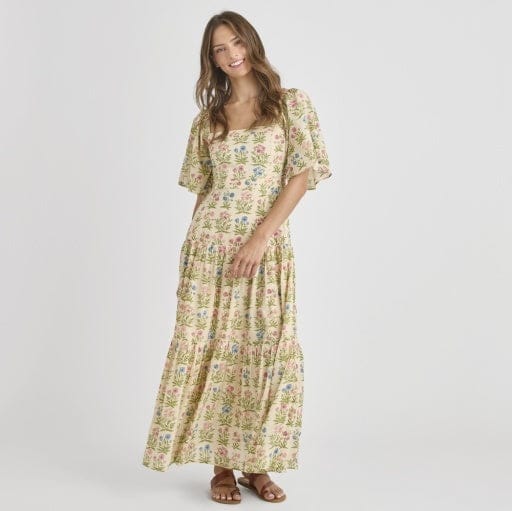 PINK CHICKEN Women's Marilyn Bell Sleeve Dress leafy floral