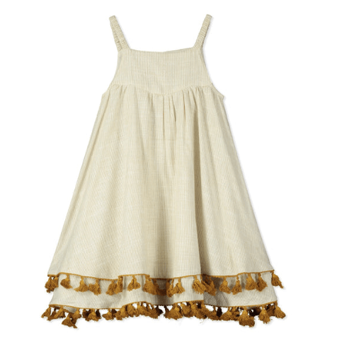 Poppet and Fox Trapeze dress in ochre stripe