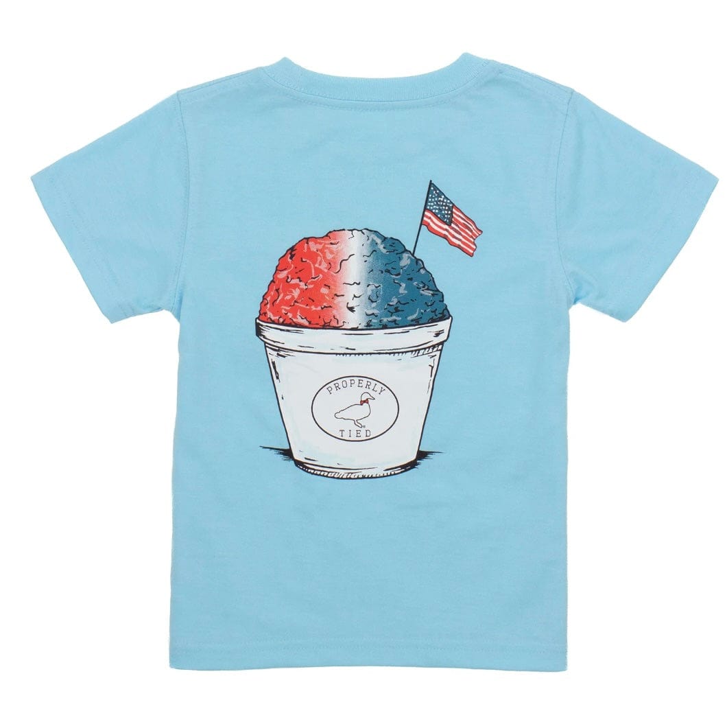 properly tied Boys American Chillin SS Aqua