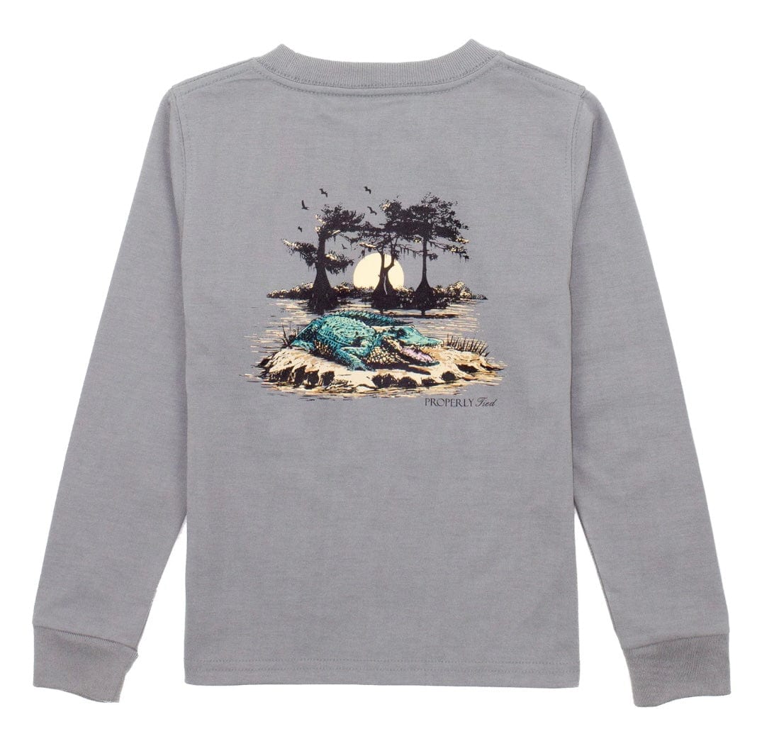 Properly Tied Boys Bayou Gator LS Battleship Grey