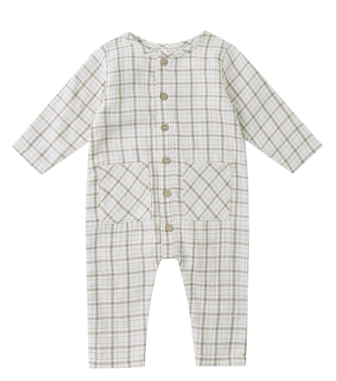 Quincy Mae POCKETED WOVEN JUMPSUIT  BLUE PLAID
