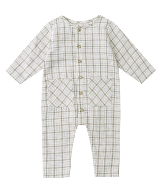 Quincy Mae POCKETED WOVEN JUMPSUIT  BLUE PLAID
