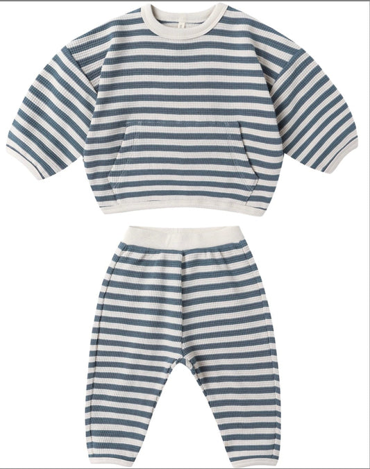 Quincy Mae WAFFLE SLOUCH SET OCEAN STRIPE
