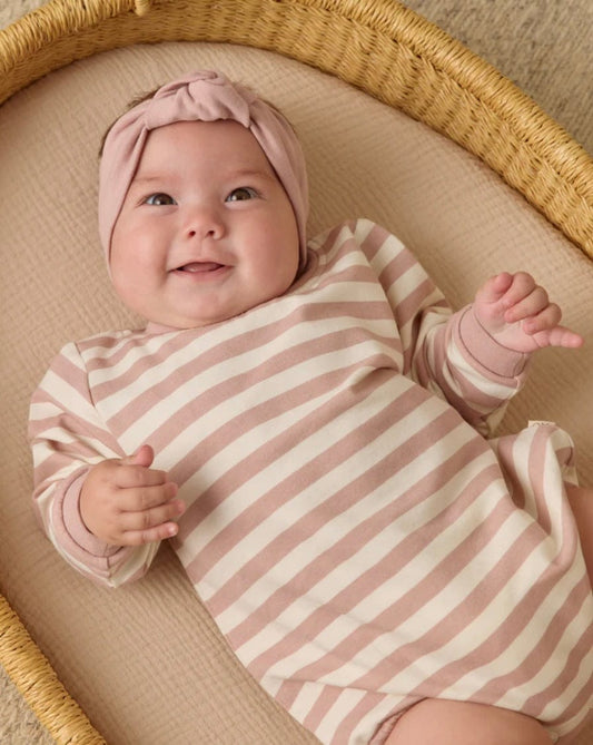 Quincy Mae Crewneck Bubble Romper Pink Stripe