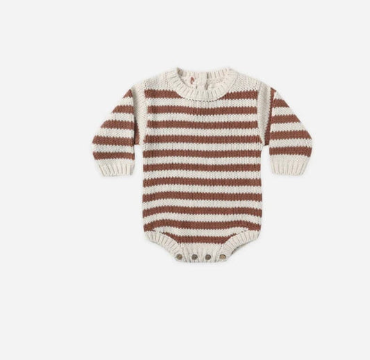 Quincy Mae Rex Romper Cedar Stripe