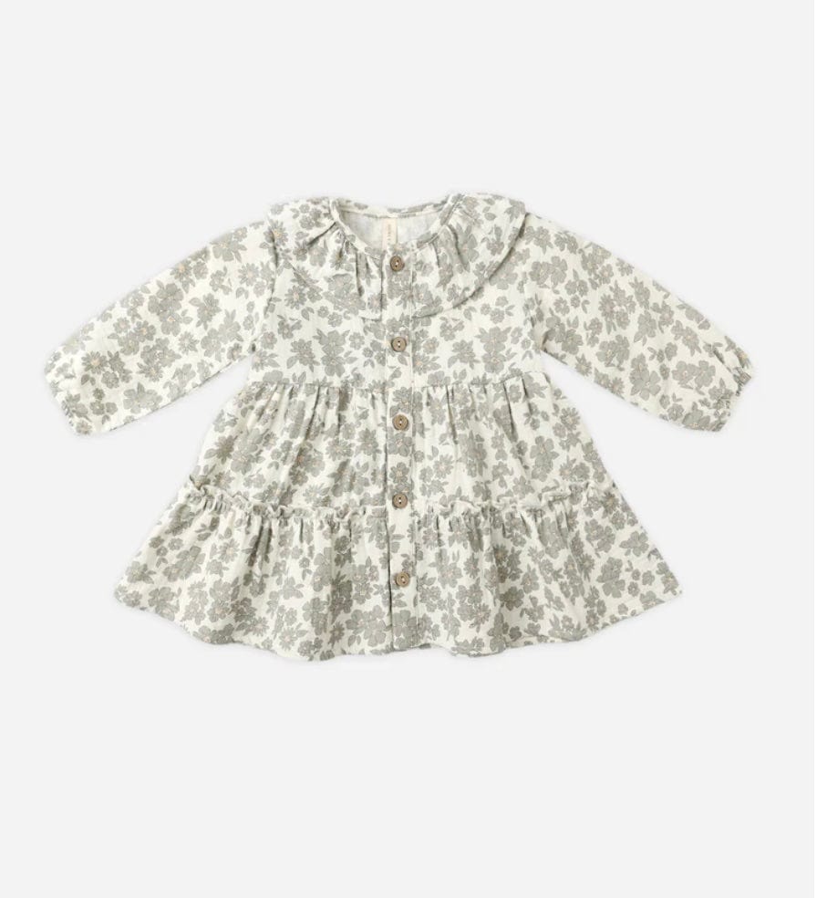 Quincy Mae Ruffle Collar Button Dress Green Floral