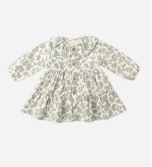 Quincy Mae Ruffle Collar Button Dress Green Floral