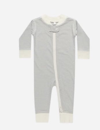 Quincy Mae Quincy Mae ZIP LONG SLEEVE SLEEPER BLUE MICRO STRIPE
