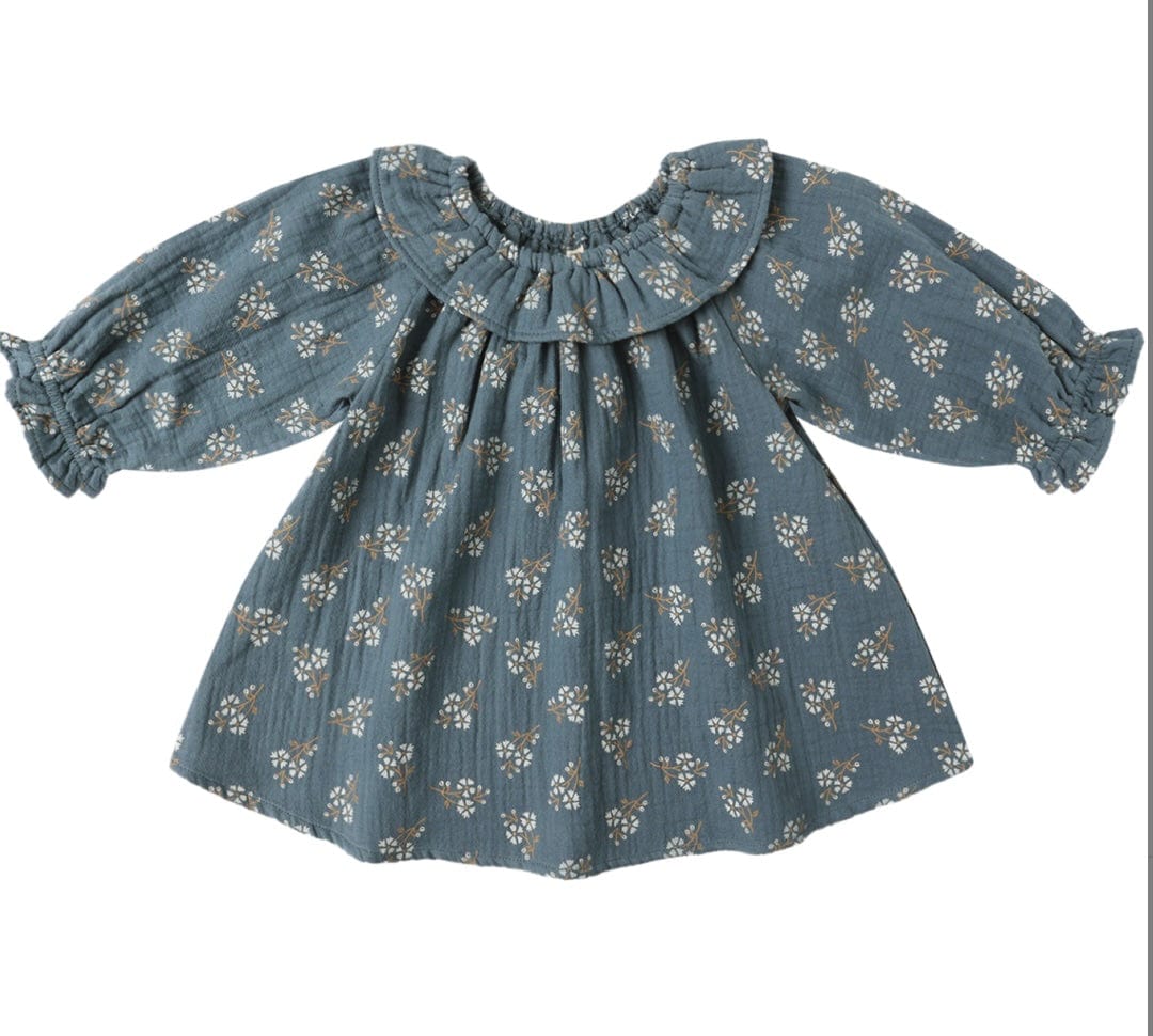 Quincy Mae LONG SLEEVE ISLA DRESS  BLUE FLORAL