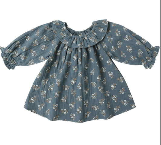 Quincy Mae LONG SLEEVE ISLA DRESS  BLUE FLORAL