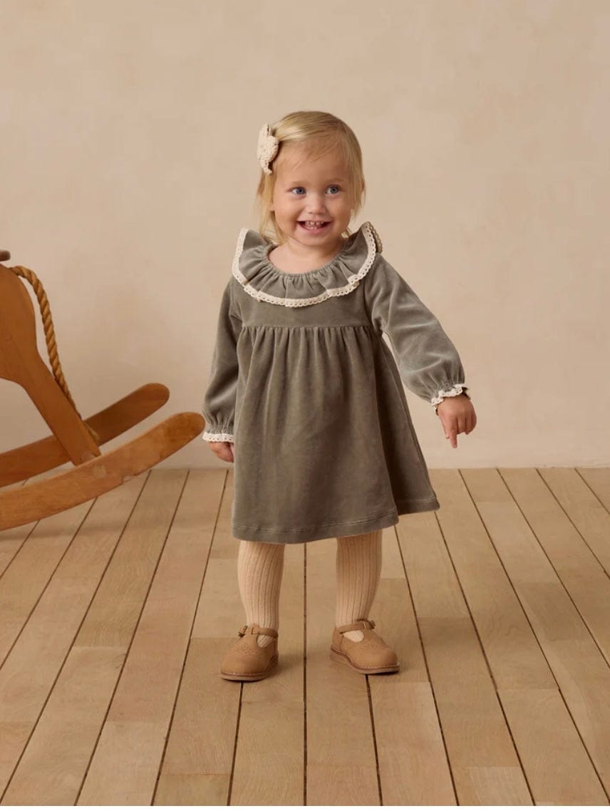 Quincy Mae Velour Baby Dress Forest