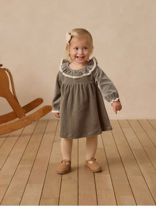 Quincy Mae Velour Baby Dress Forest