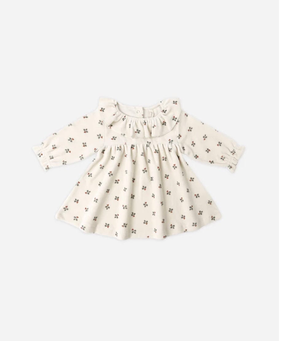 Quincy Mae VELOUR BABY DRESS  HOLLY BERRY