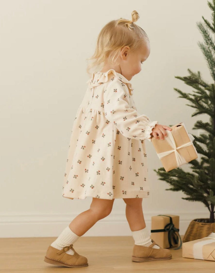 Quincy Mae VELOUR BABY DRESS  HOLLY BERRY