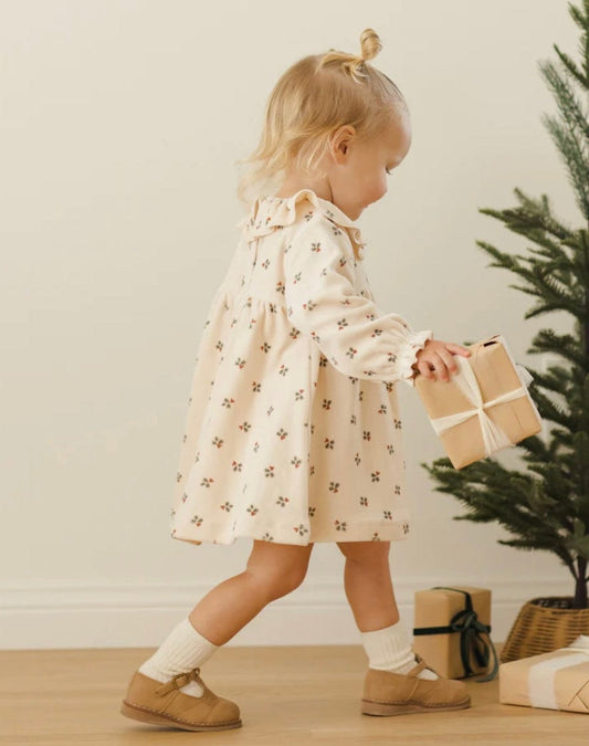 Quincy Mae VELOUR BABY DRESS  HOLLY BERRY
