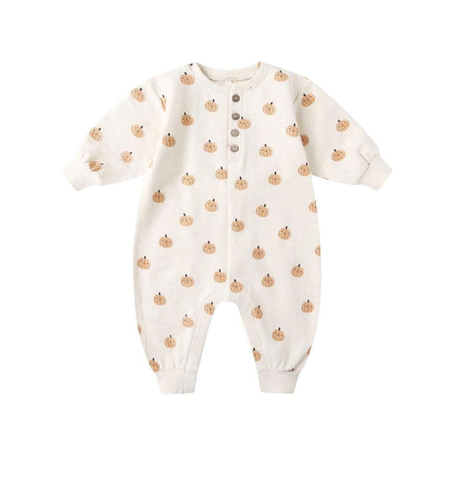 Quincy Mae RELAXED FLEECE JUMPSUIT SMILEY PUMPKINS
