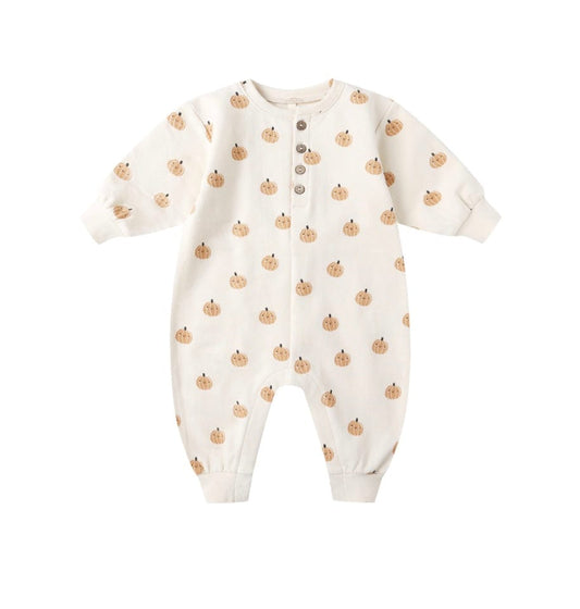 Quincy Mae RELAXED FLEECE JUMPSUIT SMILEY PUMPKINS