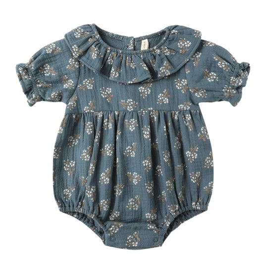 Quincy Mae COLLARED ROMPER BLUE FLORAL