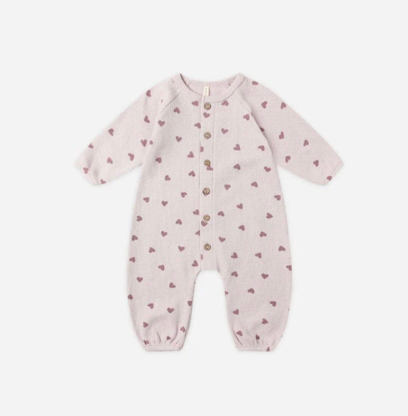 Quincy Mae WAFFLE LONG SLEEVE JUMPSUIT HEARTS