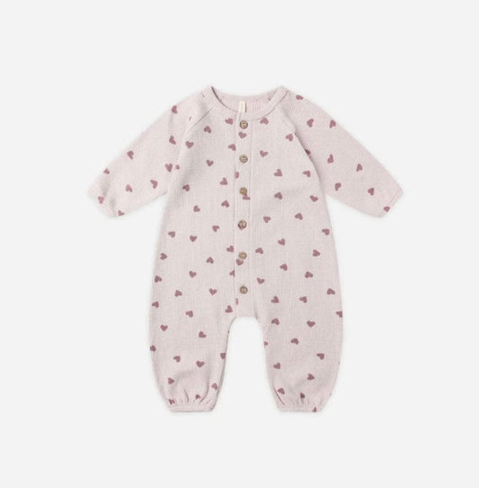 Quincy Mae WAFFLE LONG SLEEVE JUMPSUIT HEARTS