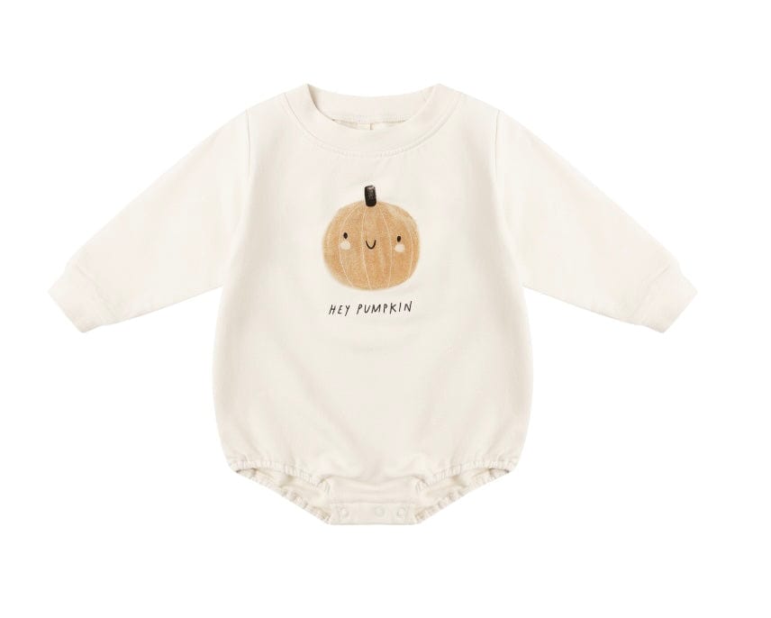 Quincy Mae CREWNECK BUBBLE ROMPER PUMPKIN