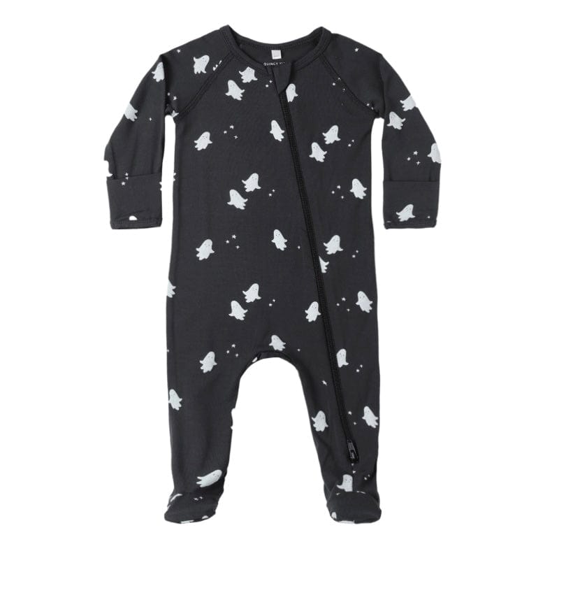 Quincy Mae BAMBOO ZIP FOOTIE GHOSTS