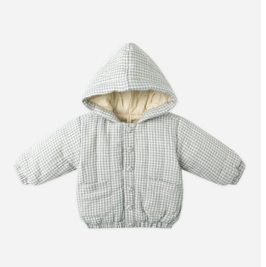 Quincy Mae Quincy Mae Hooded Woven Jacket Blue Gingham