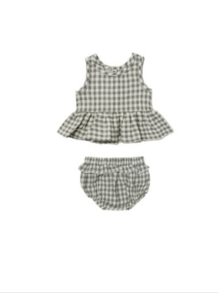 Quincy Mae Quincy Mae Sleeveless Peplum Set Sea Green Gingham