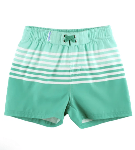 Ruffle Butts Ocean Teal Stripe Swim Trunks
